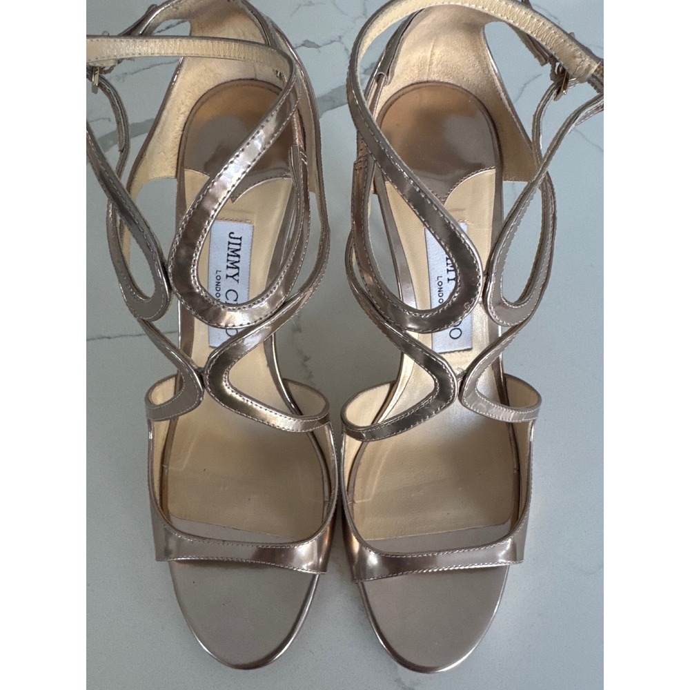 Jimmy Choo Metallic Champagne Gold Strappy Cage Stiletto Sandals Heels 39.5